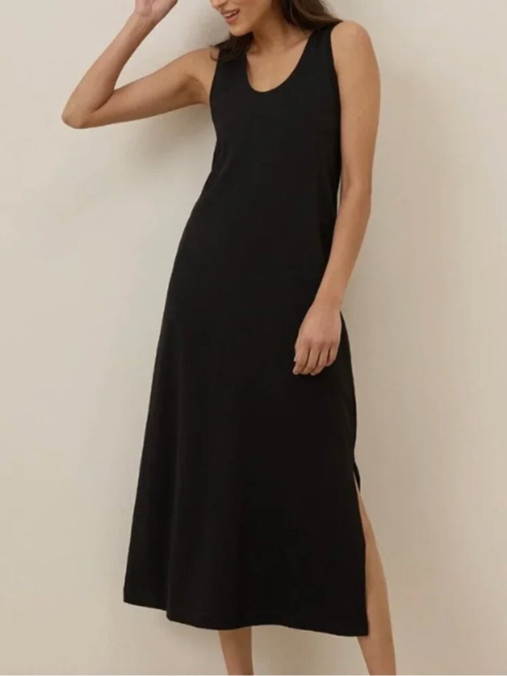 Pact Organic Cotton Ssoftspun Tank Midi Sleeveless Black Dress Women's Medium